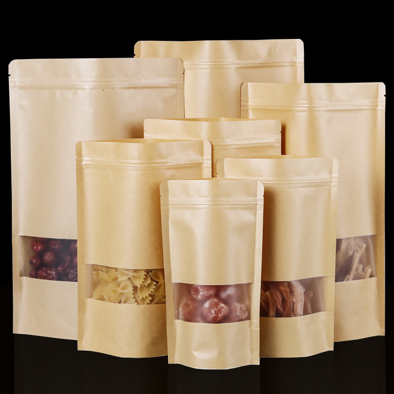 Food Snacks Packets - 100 adet kahverengi Doypack Kraft ambalaj
