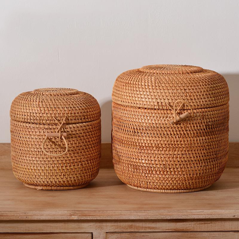 Food Snacks Wholesale - Handwoven Rattan çay saklama kutusu kapaklı