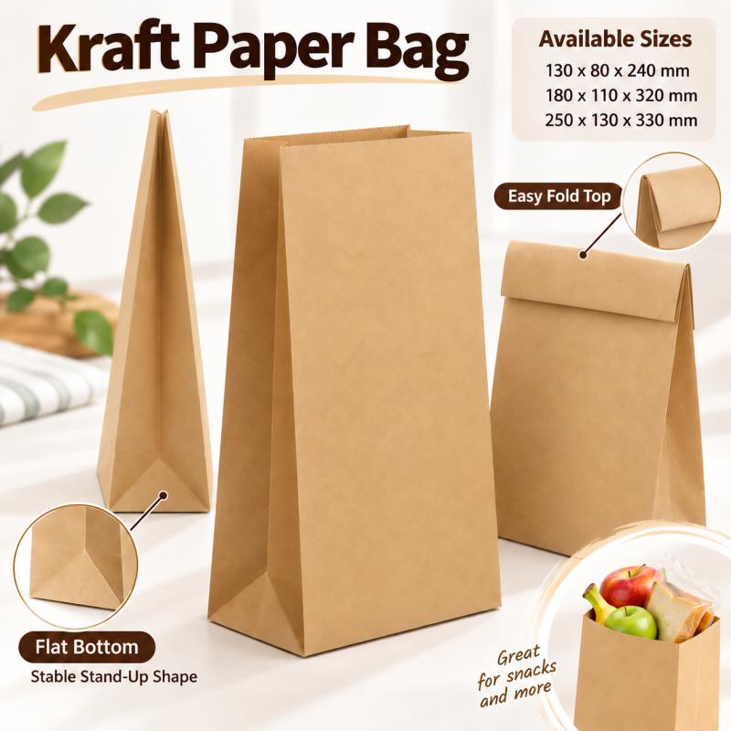 Food Day Snacks - 10~30 adet Kahverengi Kraft Kağıt Alışveriş